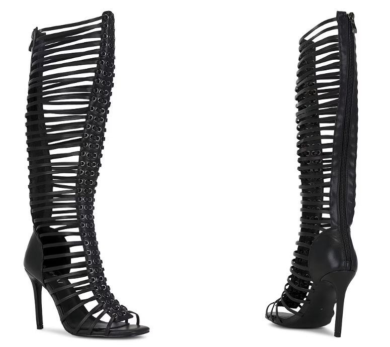 Sandal Strappy Heeled - حذاء نسائي أسود بكعب ستيليتو وحزام