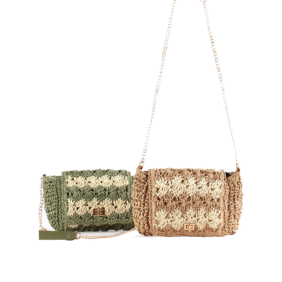 Crochet Bag Raffia - حقائب كتف نسائية من القش للصيف،