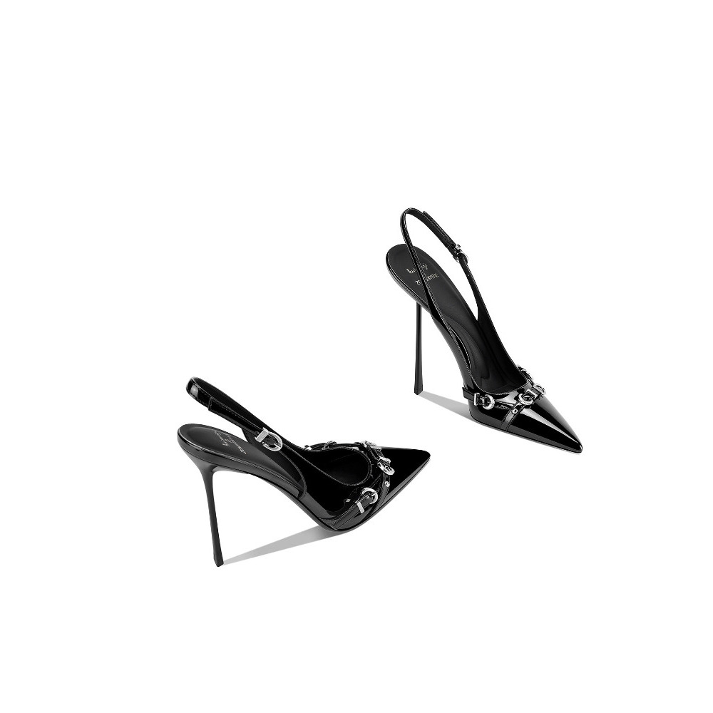 Sandal Strappy Heeled - صنادل نسائية أنيقة سوداء بكعب رفيع