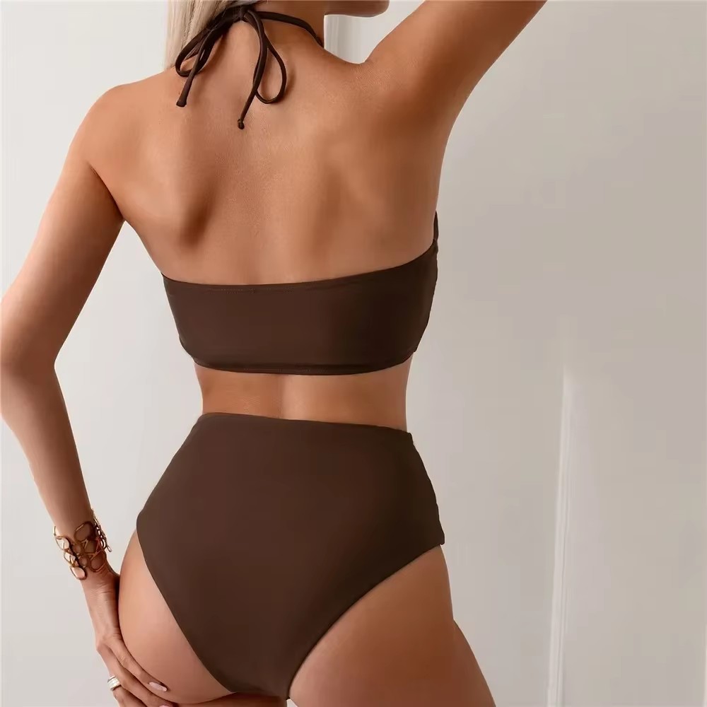 ملابس سباحة بلون بني داكن، بيك - مراجعة Swimsuit Bikini Ruched وسعره