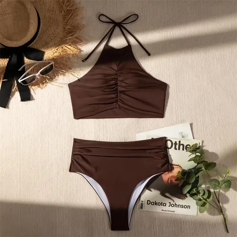 ملابس سباحة بلون بني داكن، بيك - مراجعة Swimsuit Bikini Ruched وسعره