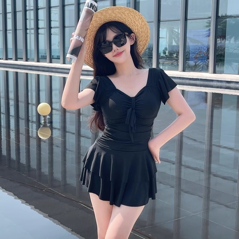 بدلة سباحة نسائية حمراء بفتحة  - مراجعة Swimsuit Bikini Ruched وسعره